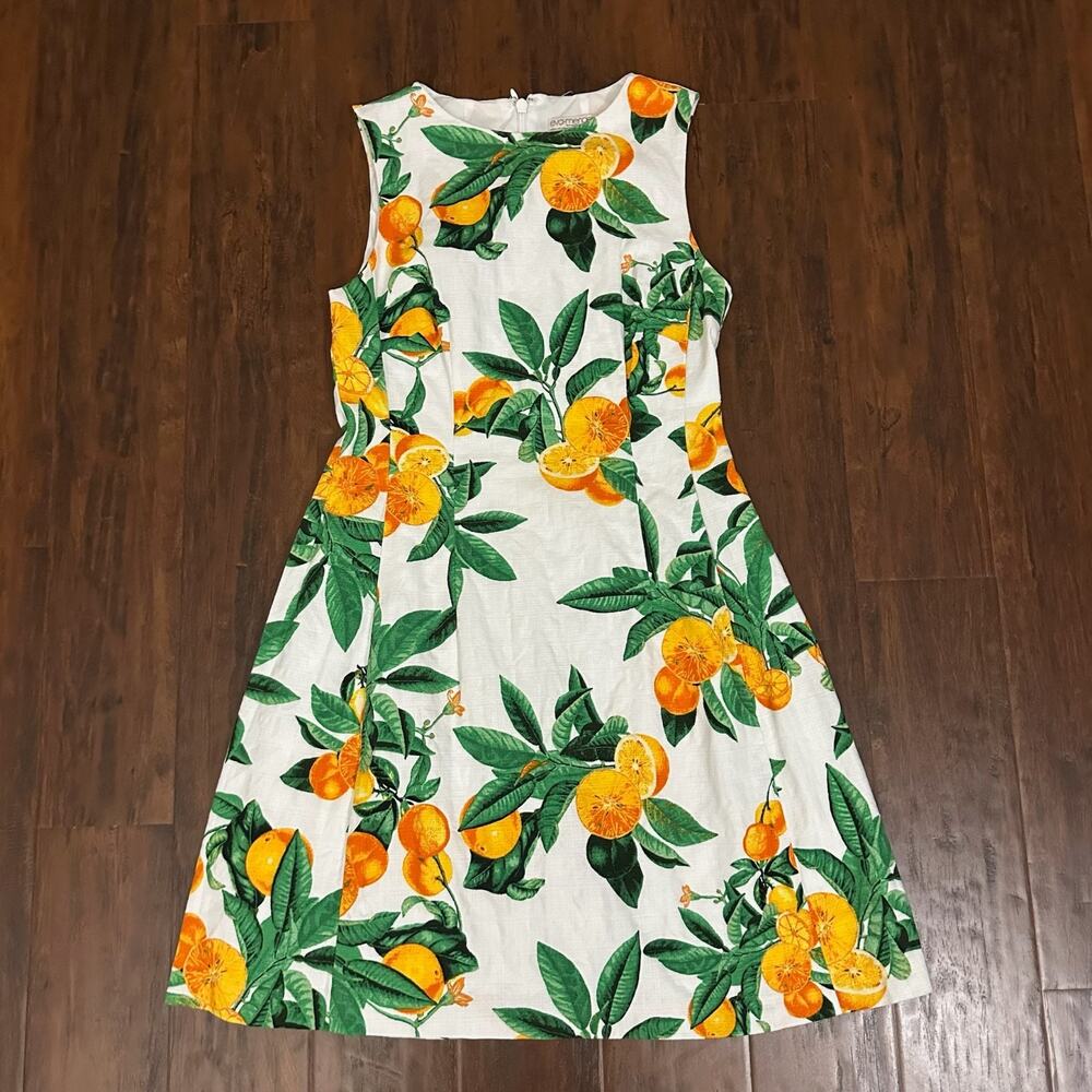 EVA MENDES Mini Dress Orange Citrus Fruit Print Sleeveless Stretch - Picture 3 of 13